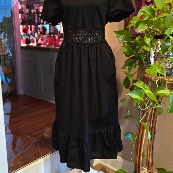 Dark Coquette Summer Black Midi Sheer Waist Dress Torrid 00 M/L - Picture 10 of 10